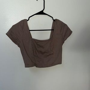 CROP SQUARE-NECK LINEN BLEND TOP